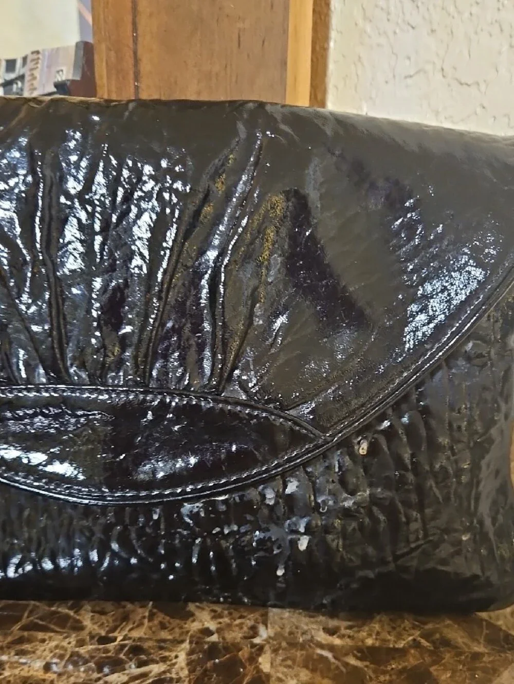 Lauren Merkin Black Patent Envelope Clutch